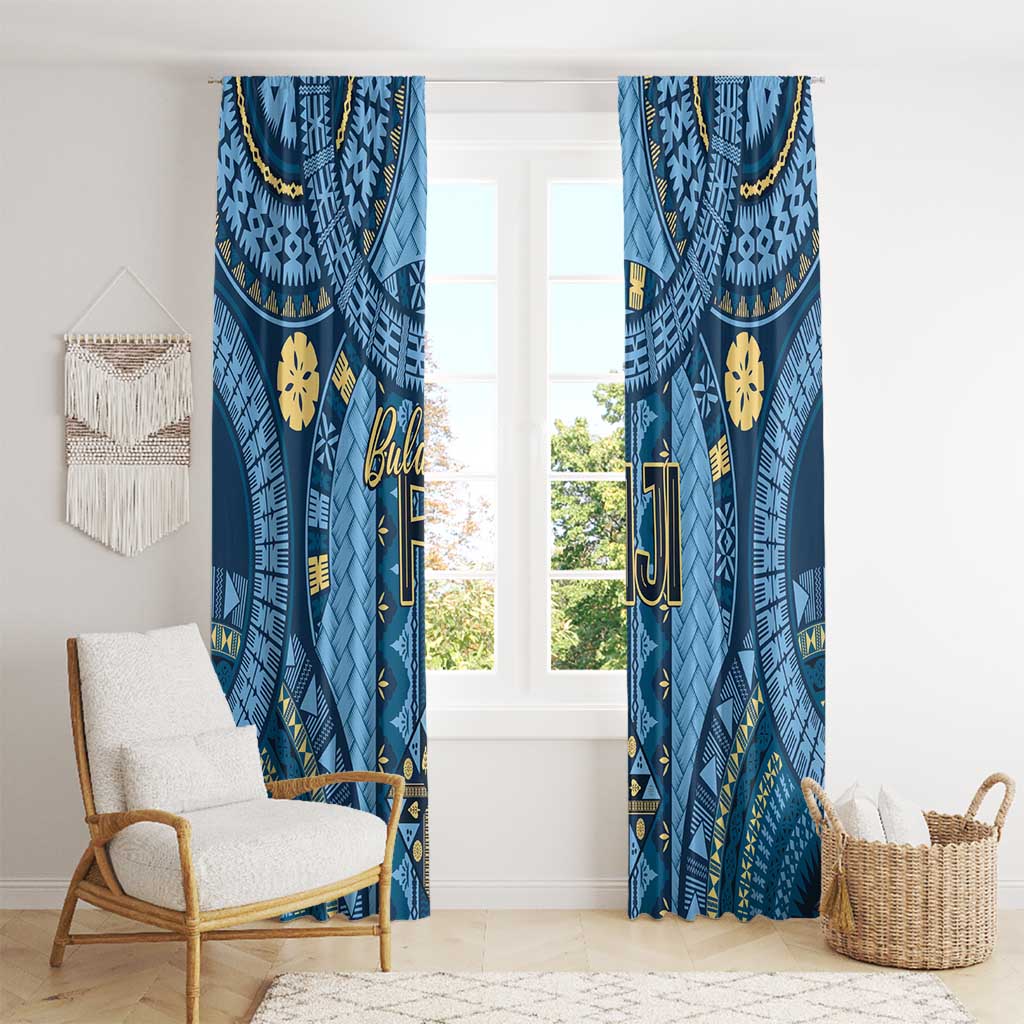 Bula Fiji Vintage Window Curtain Prussian Blue Masi Motifs