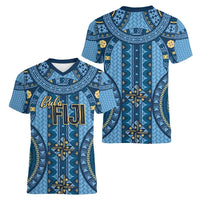 Bula Fiji Vintage Women V-Neck T-Shirt Prussian Blue Masi Motifs