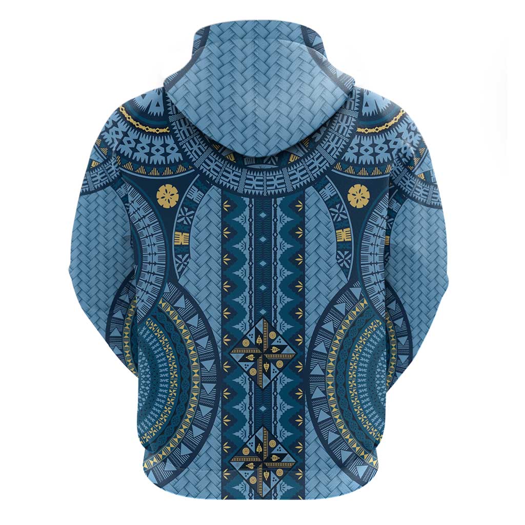 Bula Fiji Vintage Zip Hoodie Prussian Blue Masi Motifs LT7 - Polynesian Pride