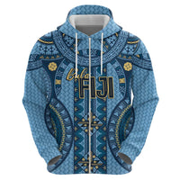 Bula Fiji Vintage Zip Hoodie Prussian Blue Masi Motifs LT7 - Polynesian Pride