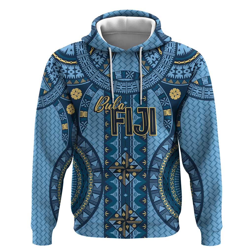 Bula Fiji Vintage Zip Hoodie Prussian Blue Masi Motifs LT7 Pullover Hoodie Prussian Blue - Polynesian Pride