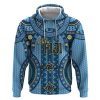 Bula Fiji Vintage Zip Hoodie Prussian Blue Masi Motifs LT7 Pullover Hoodie Prussian Blue - Polynesian Pride