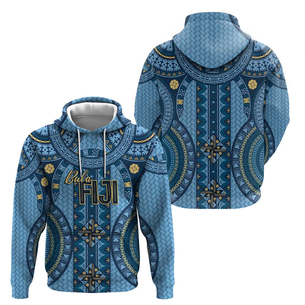 Bula Fiji Vintage Zip Hoodie Prussian Blue Masi Motifs LT7 - Polynesian Pride