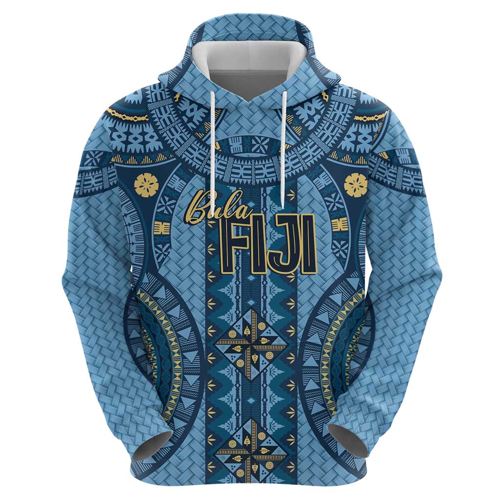 Bula Fiji Vintage Zip Hoodie Prussian Blue Masi Motifs LT7 - Polynesian Pride