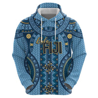 Bula Fiji Vintage Zip Hoodie Prussian Blue Masi Motifs LT7 - Polynesian Pride