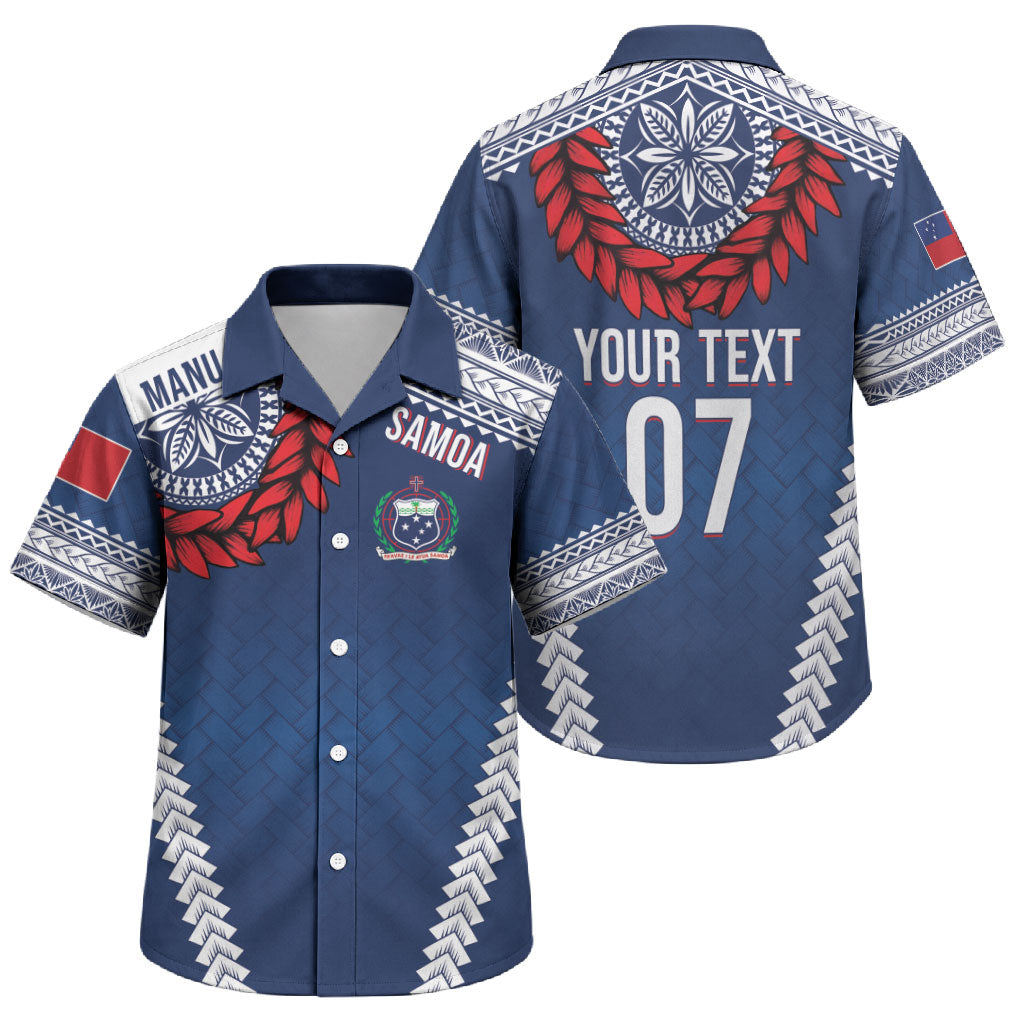 Manu Samoa Rugby Custom Navy Blue Family Matching Mermaid Dress and Hawaiian Shirt ʻIe Toga Pattern With Red Ula fala LT7 Son's Shirt Navy Blue - Polynesian Pride