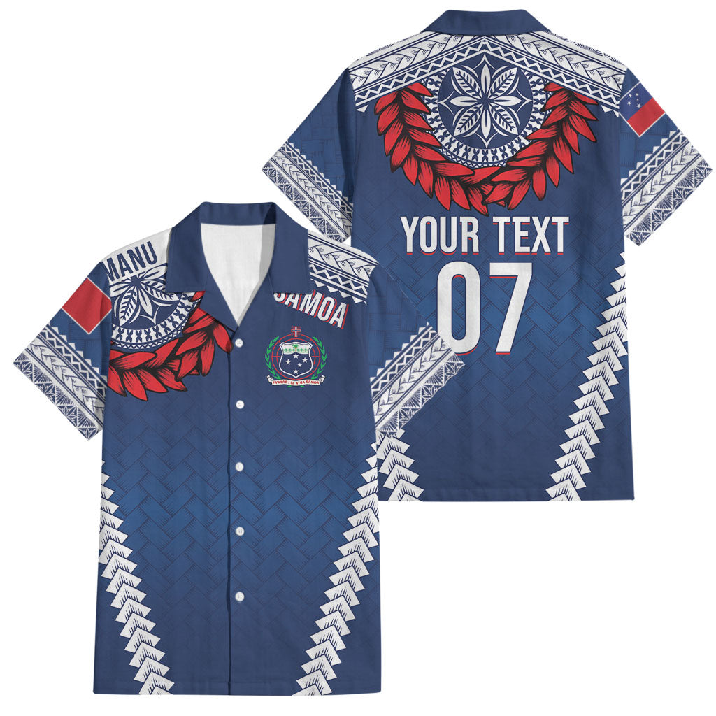 Manu Samoa Rugby Custom Navy Blue Family Matching Summer Maxi Dress and Hawaiian Shirt ʻIe Toga Pattern With Red Ula fala LT7 Dad's Shirt - Short Sleeve Navy Blue - Polynesian Pride