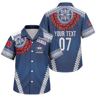 Manu Samoa Rugby Custom Navy Blue Family Matching Tank Maxi Dress and Hawaiian Shirt ʻIe Toga Pattern With Red Ula fala LT7 Son's Shirt Navy Blue - Polynesian Pride