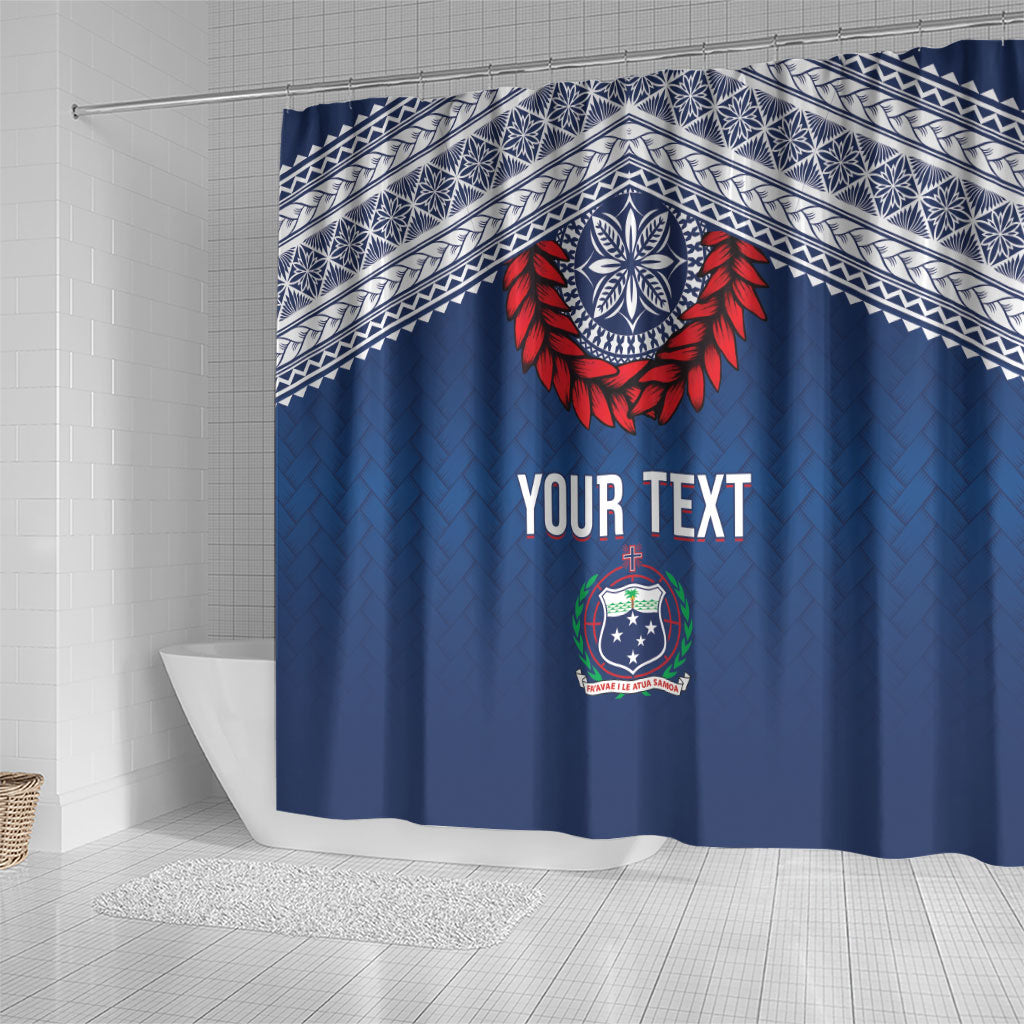 Manu Samoa Rugby Custom Navy Blue Shower Curtain ʻIe Toga Pattern With Red Ula fala LT7 - Polynesian Pride