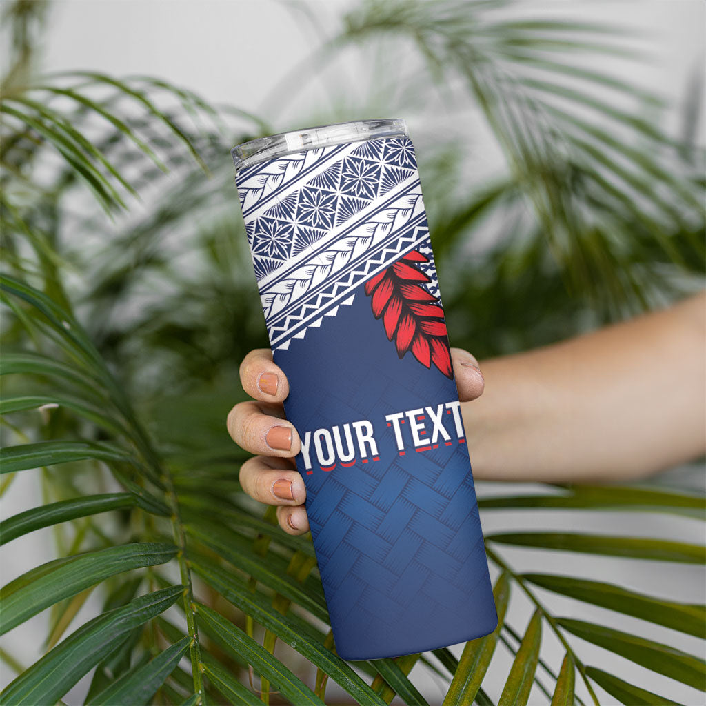 Manu Samoa Rugby Custom Navy Blue Skinny Tumbler ʻIe Toga Pattern With Red Ula fala LT7 - Polynesian Pride