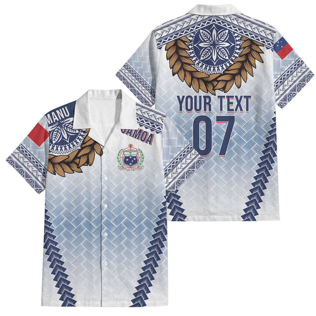 Manu Samoa Rugby Custom White Family Matching Off The Shoulder Long Sleeve Dress and Hawaiian Shirt ʻIe Toga Pattern With Brown Ula fala LT7 Dad's Shirt - Short Sleeve White - Polynesian Pride