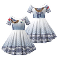 Manu Samoa Rugby Custom White Family Matching Off Shoulder Maxi Dress and Hawaiian Shirt ʻIe Toga Pattern With Brown Ula fala LT7 Daughter's Dress White - Polynesian Pride