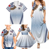 Manu Samoa Rugby Custom White Family Matching Summer Maxi Dress and Hawaiian Shirt ʻIe Toga Pattern With Brown Ula fala LT7 - Polynesian Pride