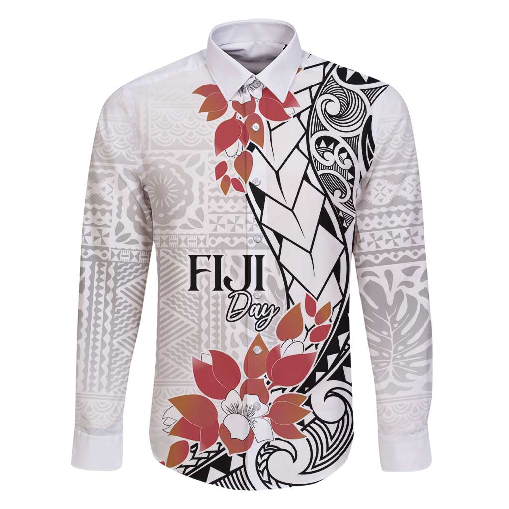 Bula Fiji Day Family Matching Long Sleeve Bodycon Dress and Hawaiian Shirt Tagimaucia on Masi Pattern