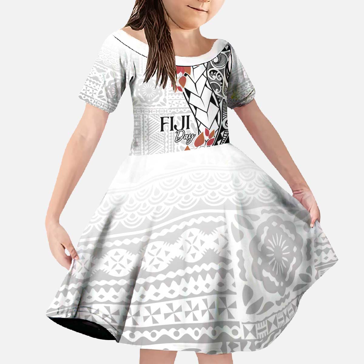 Bula Fiji Day Family Matching Off The Shoulder Long Sleeve Dress and Hawaiian Shirt Tagimaucia on Masi Pattern