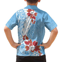 Bula Fiji Day Family Matching Off The Shoulder Long Sleeve Dress and Hawaiian Shirt Tagimaucia on Masi Pattern - Turquoise LT7 - Polynesian Pride