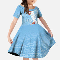 Bula Fiji Day Family Matching Off The Shoulder Long Sleeve Dress and Hawaiian Shirt Tagimaucia on Masi Pattern - Turquoise LT7 Daughter's Dress Turquoise - Polynesian Pride