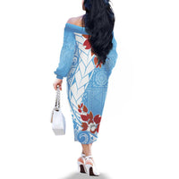 Bula Fiji Day Family Matching Off The Shoulder Long Sleeve Dress and Hawaiian Shirt Tagimaucia on Masi Pattern - Turquoise LT7 - Polynesian Pride