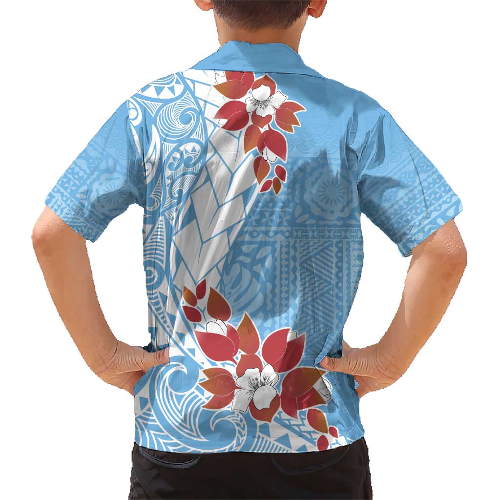 Bula Fiji Day Family Matching Short Sleeve Bodycon Dress and Hawaiian Shirt Tagimaucia on Masi Pattern - Turquoise LT7 - Polynesian Pride