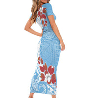 Bula Fiji Day Family Matching Short Sleeve Bodycon Dress and Hawaiian Shirt Tagimaucia on Masi Pattern - Turquoise LT7 - Polynesian Pride