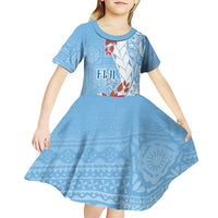 Bula Fiji Day Kid Short Sleeve Dress Tagimaucia on Masi Pattern - Turquoise
