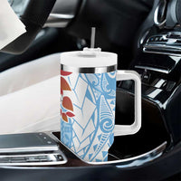 Bula Fiji Day Tumbler With Handle Tagimaucia on Masi Pattern - Turquoise
