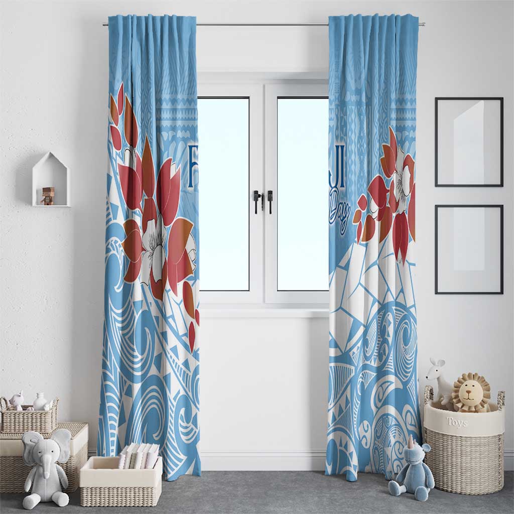 Bula Fiji Day Window Curtain Tagimaucia on Masi Pattern - Turquoise
