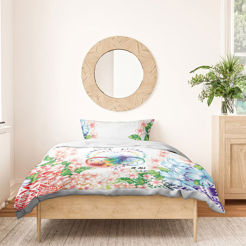 Fight Cancer In All Colors Bedding Set Plumeria Mix Tapa Pattern