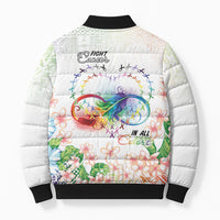 Fight Cancer In All Colors Bomber Puffer Jacket Plumeria Mix Tapa Pattern
