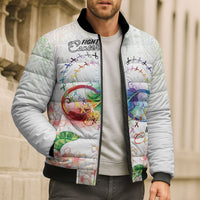 Fight Cancer In All Colors Bomber Puffer Jacket Plumeria Mix Tapa Pattern