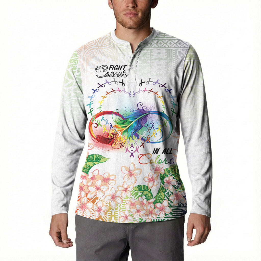 Fight Cancer In All Colors Button Sweatshirt Plumeria Mix Tapa Pattern