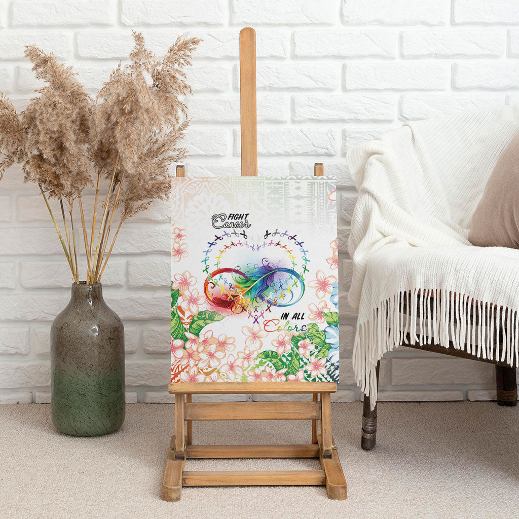 Fight Cancer In All Colors Canvas Wall Art Plumeria Mix Tapa Pattern