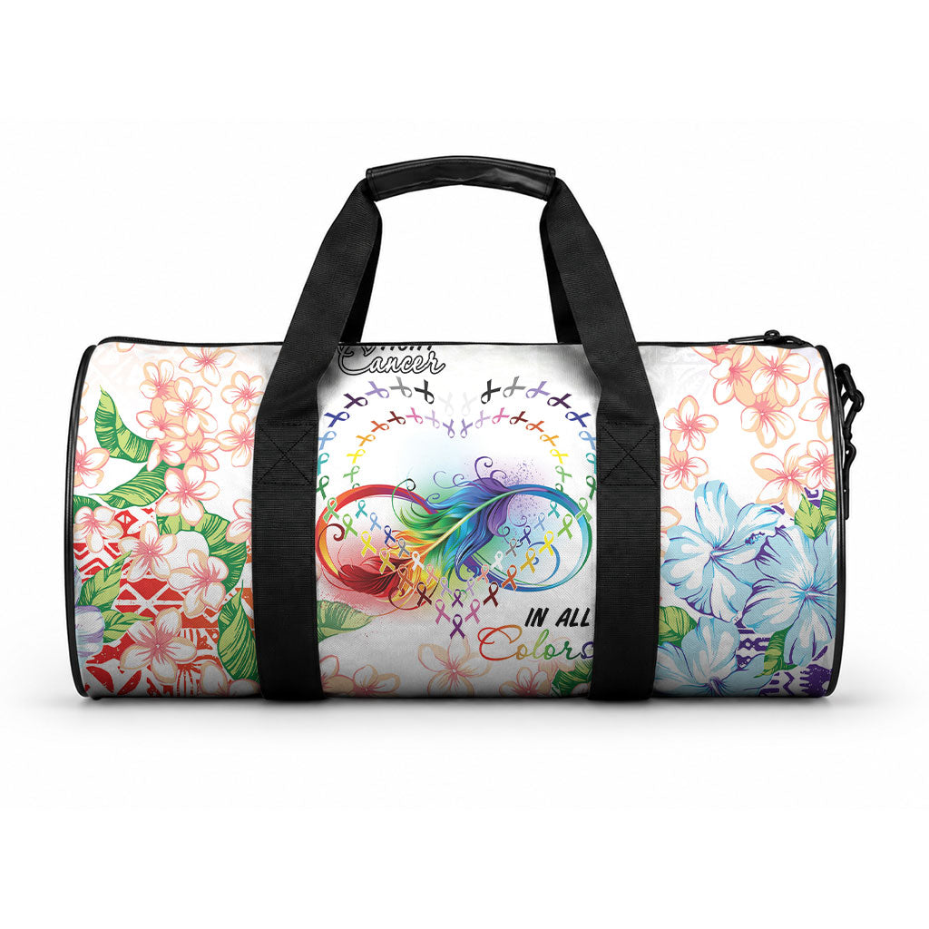 Fight Cancer In All Colors Duffle Bag Plumeria Mix Tapa Pattern LT7 One size White - Polynesian Pride