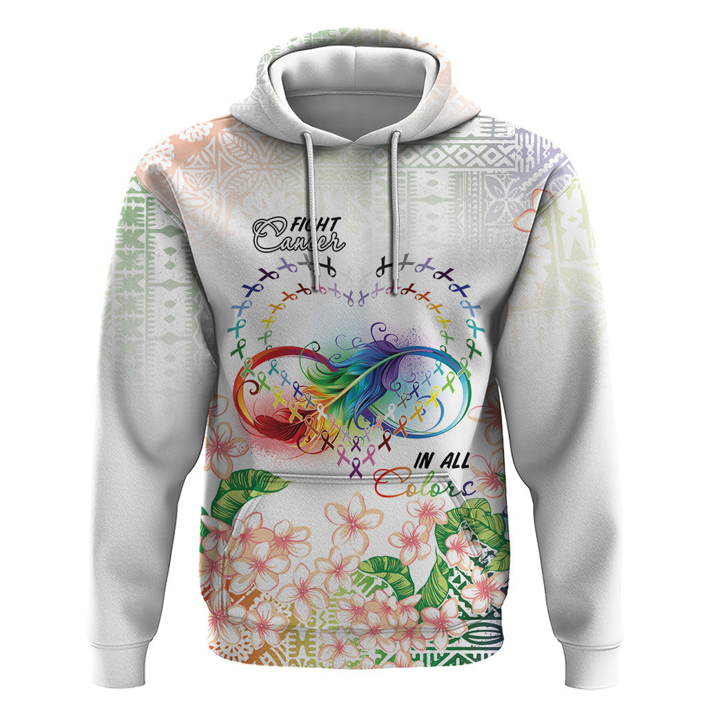 Fight Cancer In All Colors Hoodie Plumeria Mix Tapa Pattern LT7 Pullover Hoodie White - Polynesian Pride