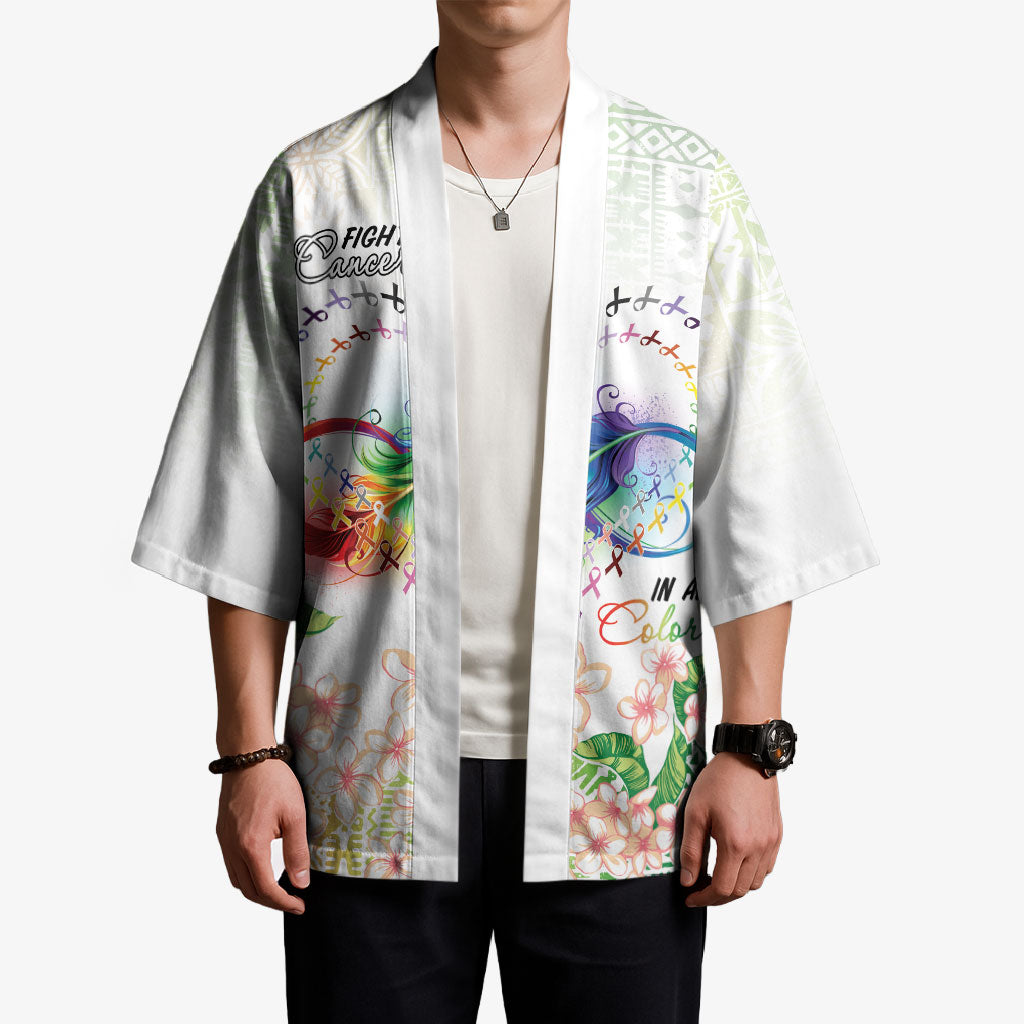 Fight Cancer In All Colors Kimono Plumeria Mix Tapa Pattern