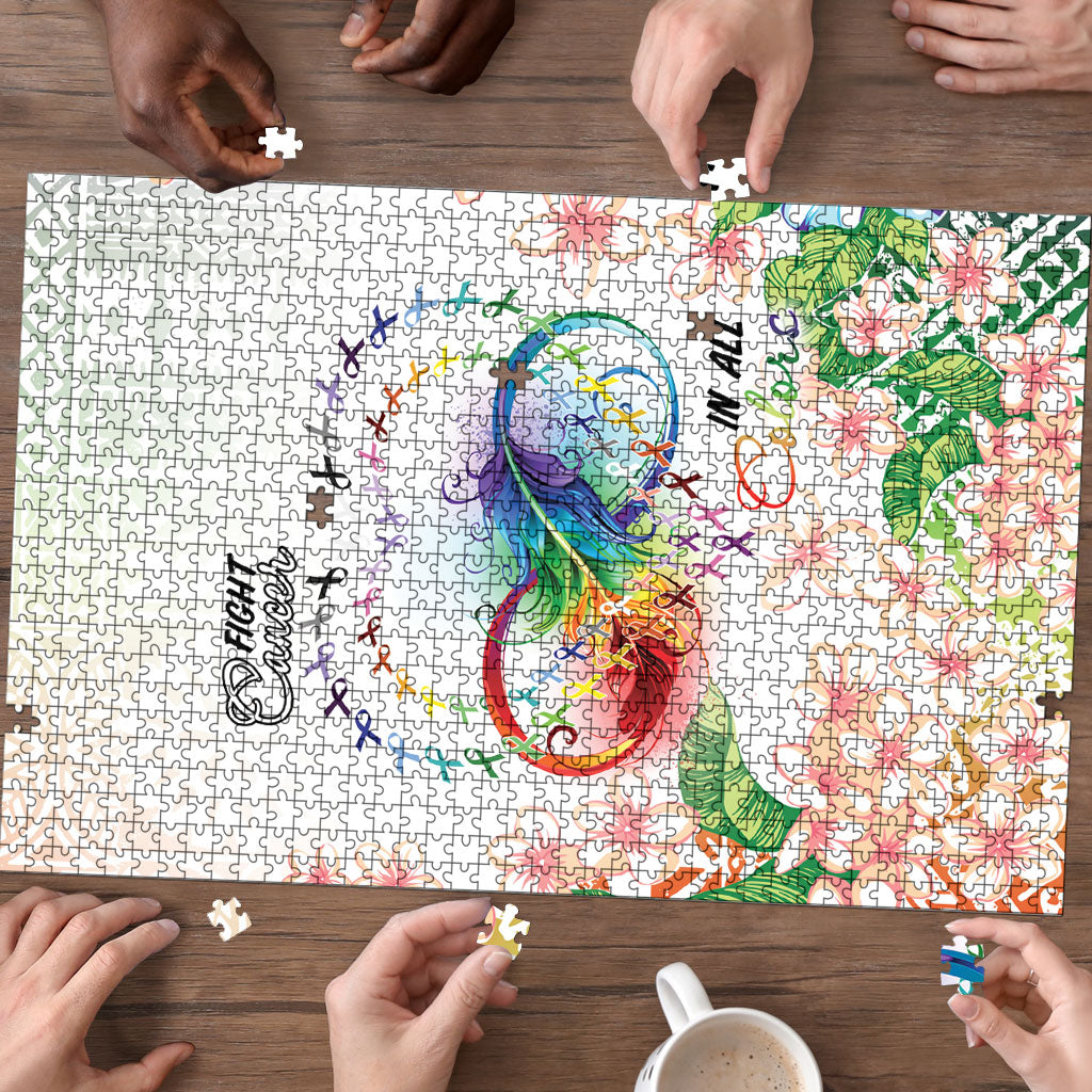 Fight Cancer In All Colors Puzzle Plumeria Mix Tapa Pattern