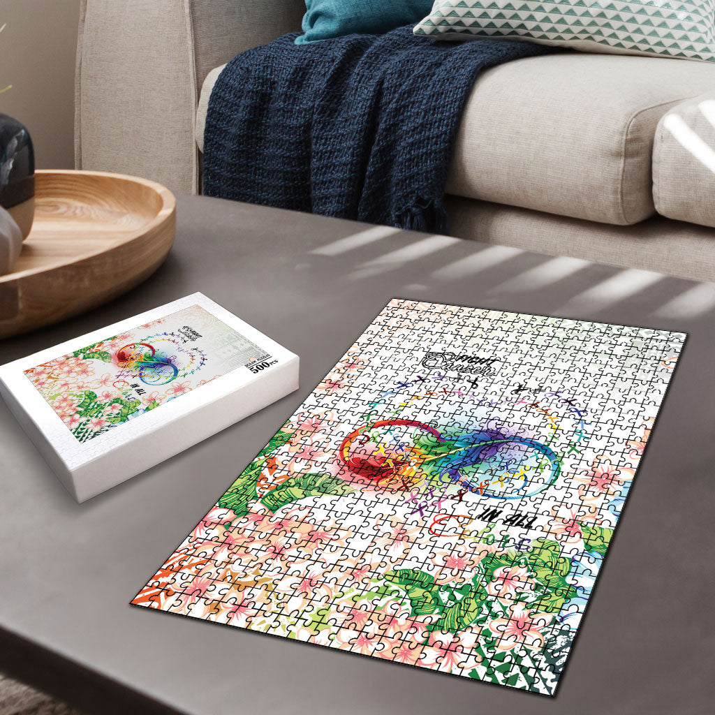 Fight Cancer In All Colors Puzzle Plumeria Mix Tapa Pattern