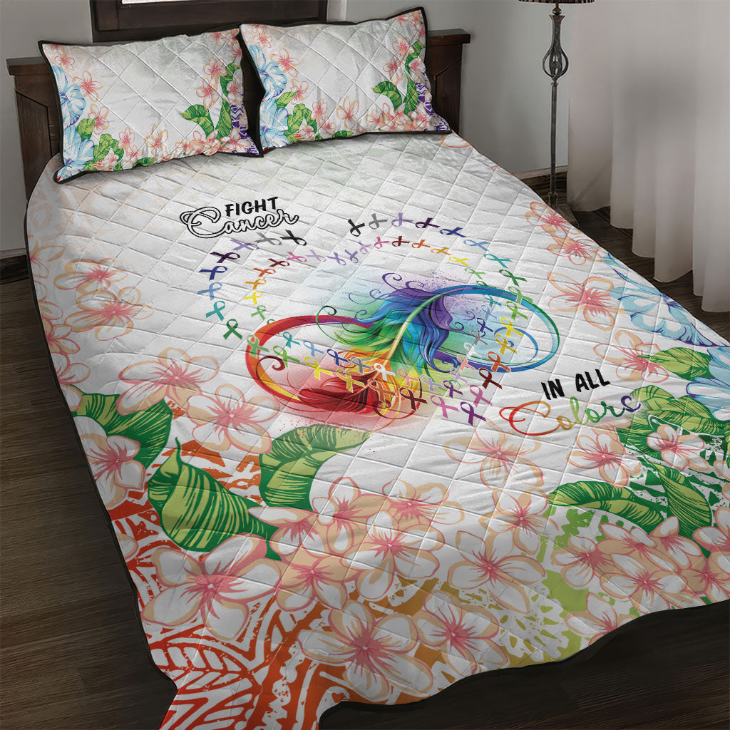 Fight Cancer In All Colors Quilt Bed Set Plumeria Mix Tapa Pattern