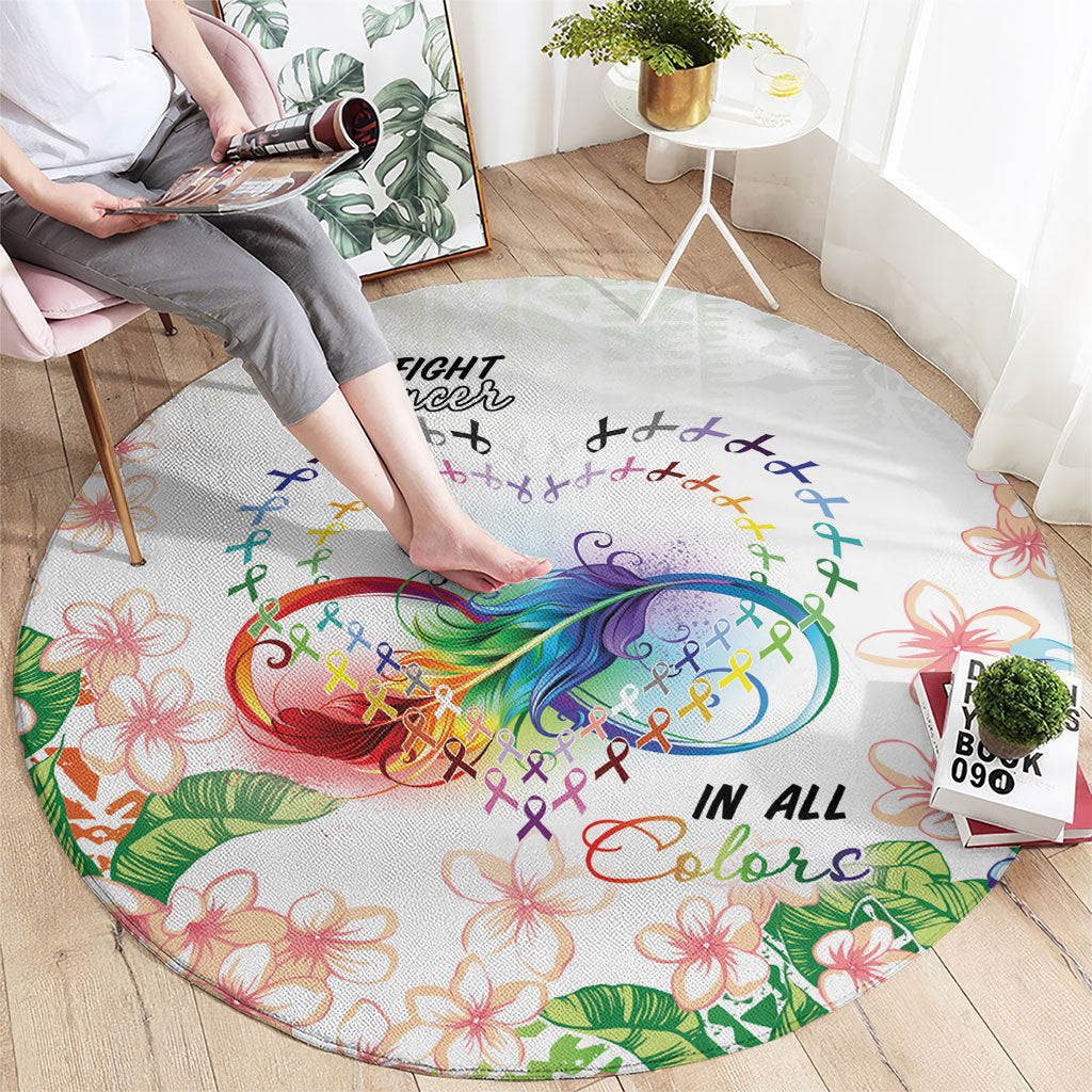Fight Cancer In All Colors Round Carpet Plumeria Mix Tapa Pattern