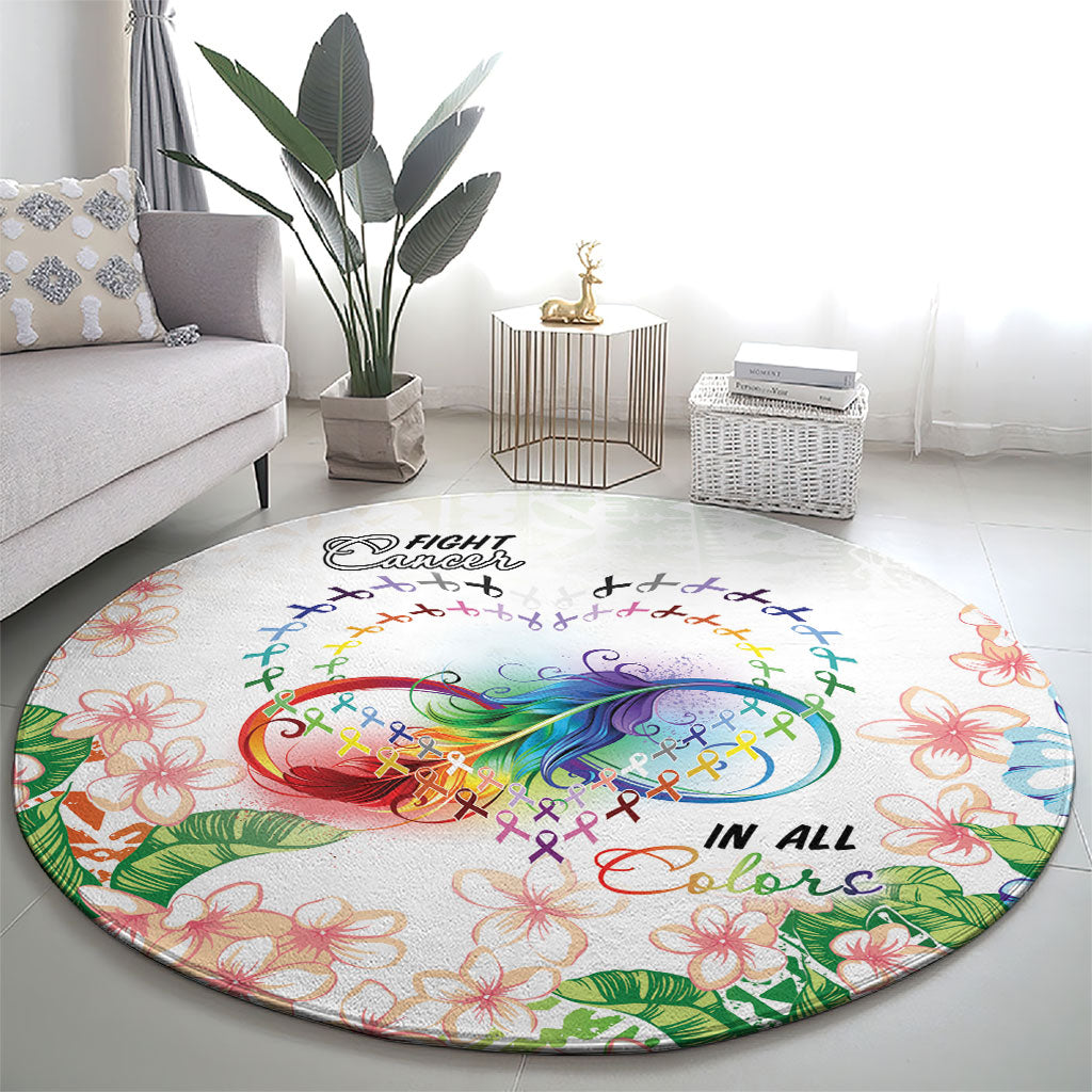 Fight Cancer In All Colors Round Carpet Plumeria Mix Tapa Pattern
