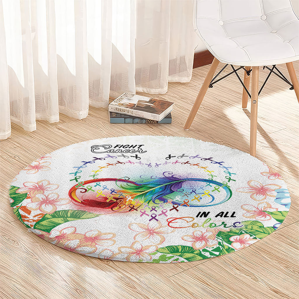 Fight Cancer In All Colors Round Carpet Plumeria Mix Tapa Pattern