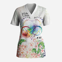 Fight Cancer In All Colors Scrub Top Plumeria Mix Tapa Pattern