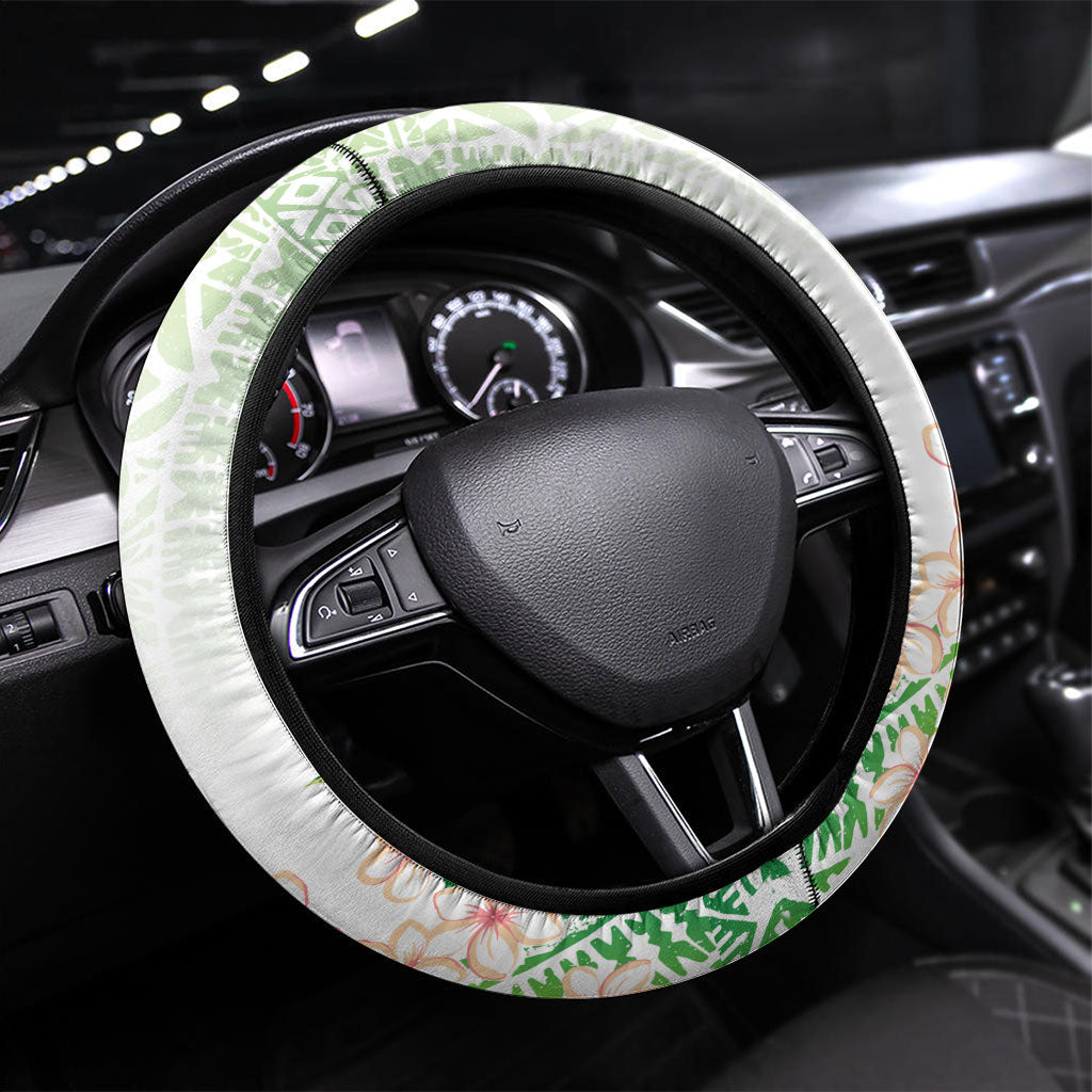 Fight Cancer In All Colors Steering Wheel Cover Plumeria Mix Tapa Pattern LT7 Universal Fit White - Polynesian Pride