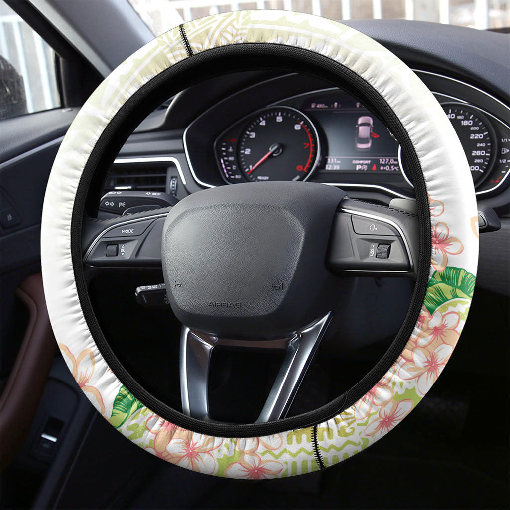 Fight Cancer In All Colors Steering Wheel Cover Plumeria Mix Tapa Pattern LT7 - Polynesian Pride