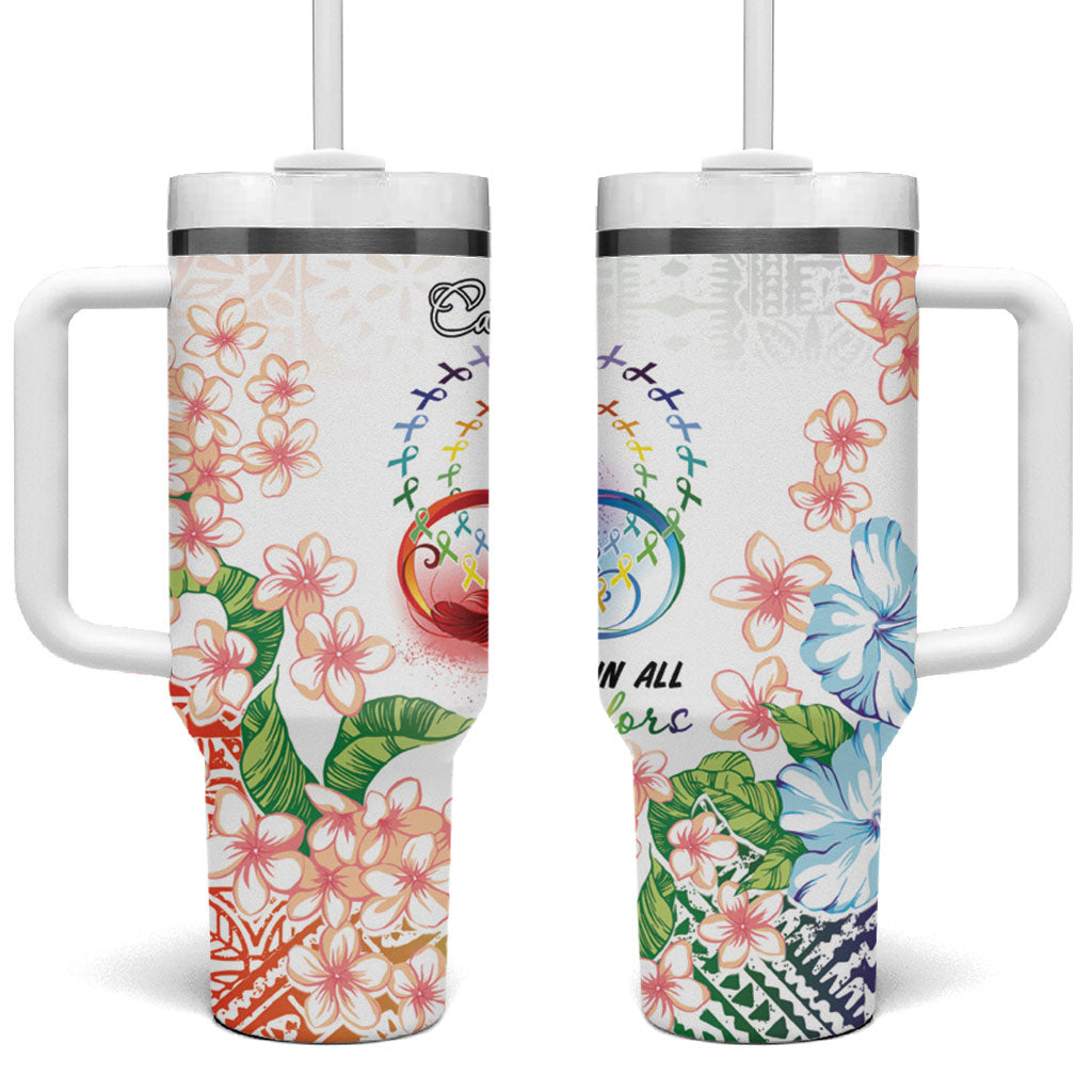 Fight Cancer In All Colors Tumbler With Handle Plumeria Mix Tapa Pattern