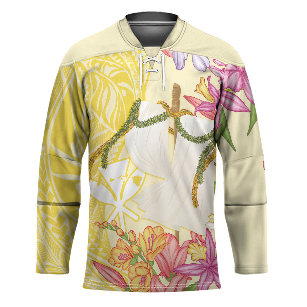 Aloha Hawaii Kanaka Makahiki Hockey Jersey Akua Loa - Festive Golden Sand LT7 Unisex Sandy Yellow - Polynesian Pride