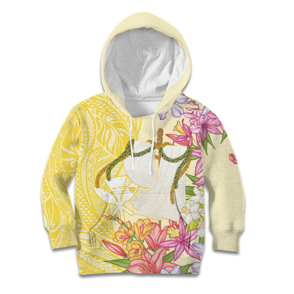 Aloha Hawaii Kanaka Makahiki Kid Hoodie Akua Loa - Festive Golden Sand LT7 Hoodie Sandy Yellow - Polynesian Pride