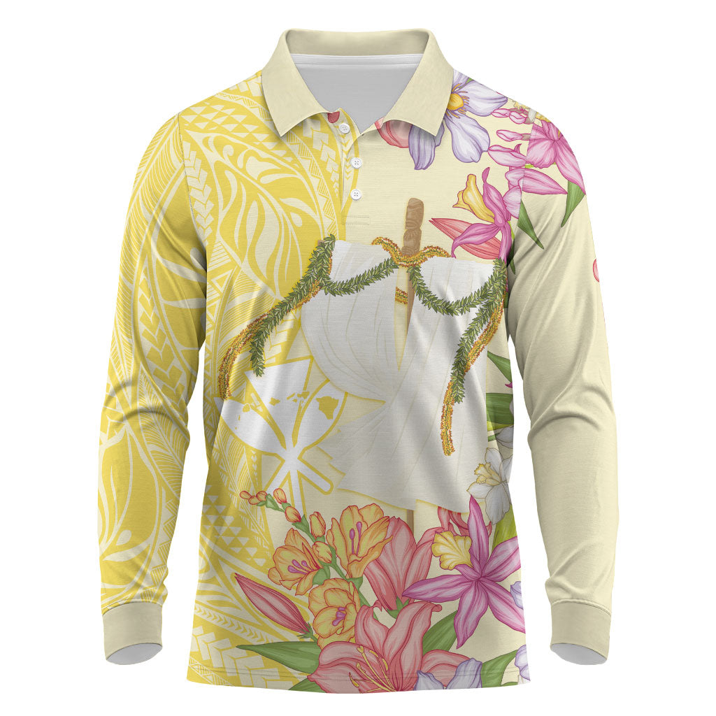 Aloha Hawaii Kanaka Makahiki Long Sleeve Polo Shirt Akua Loa - Festive Golden Sand LT7 Sandy Yellow - Polynesian Pride