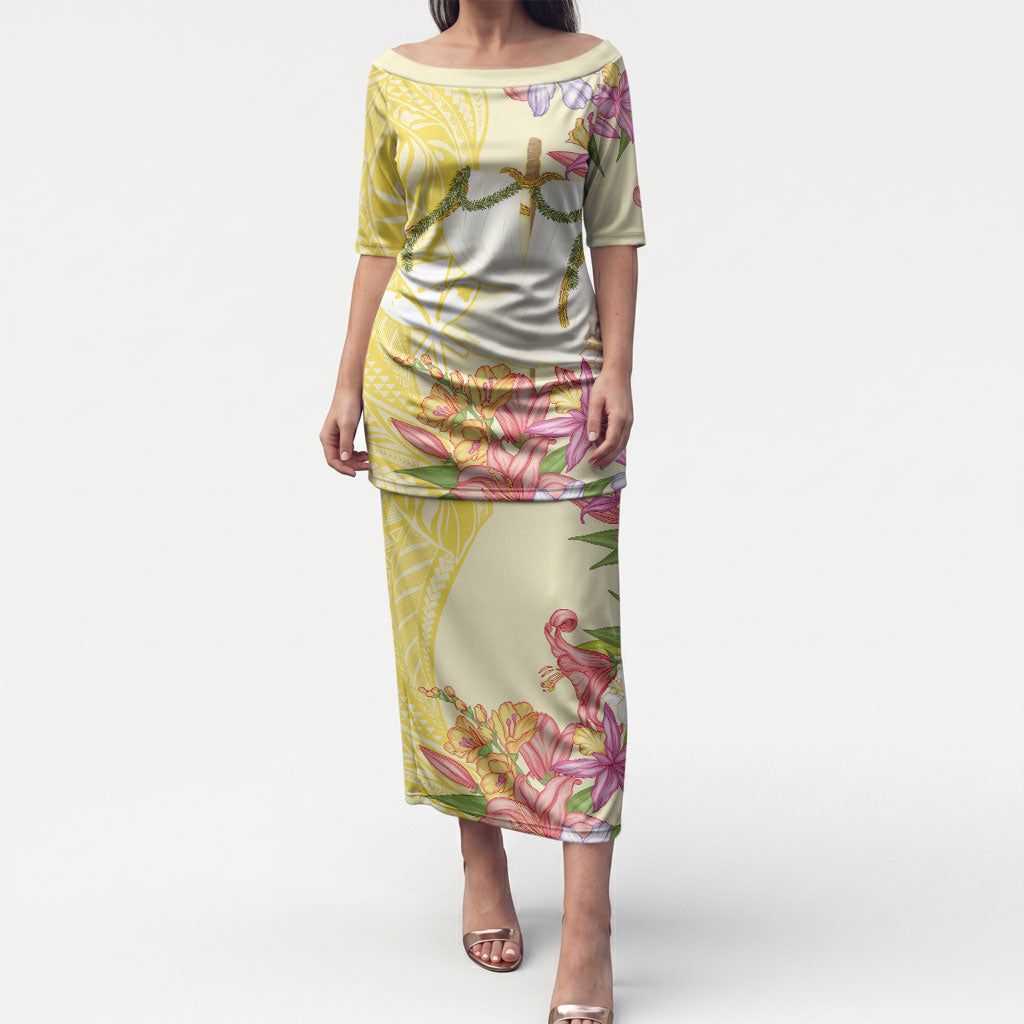 Aloha Hawaii Kanaka Makahiki Puletasi Akua Loa - Festive Golden Sand LT7 Long Dress Sandy Yellow - Polynesian Pride