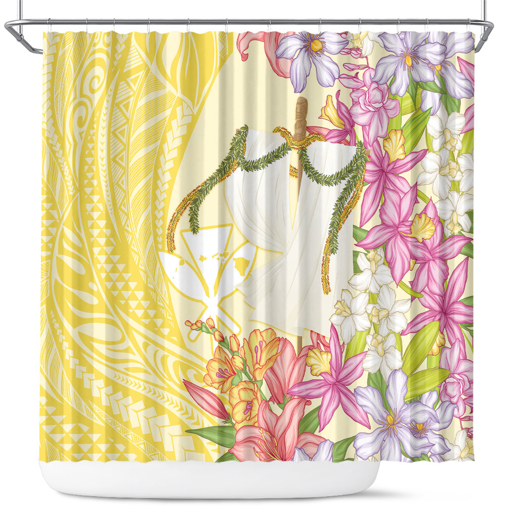 Aloha Hawaii Kanaka Makahiki Shower Curtain Akua Loa - Festive Golden Sand LT7 Sandy Yellow - Polynesian Pride